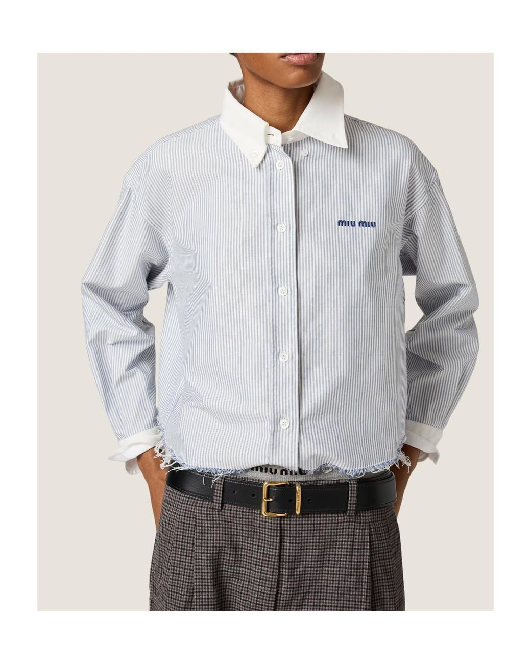 Miu Miu Gray Micro Pinstripe Cotton Shirt