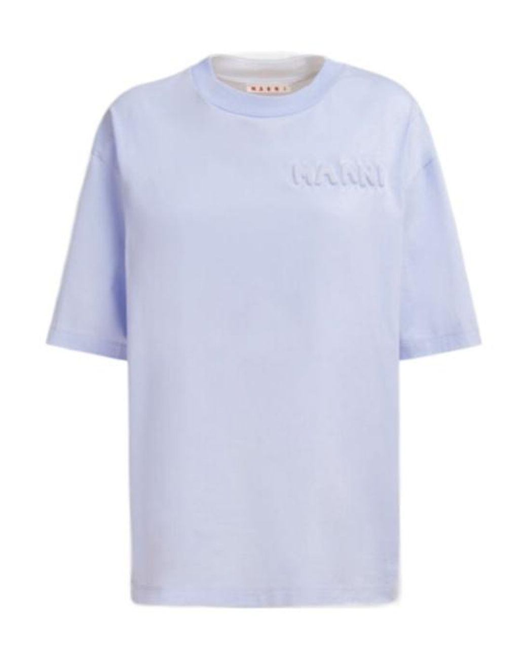 Marni Blue Organic Cotton Box-Cut T-Shirt With Padded Logo