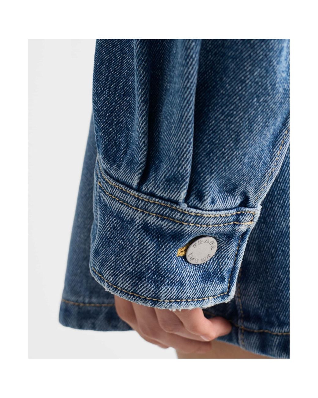 Prada Blue Leather-Collar Cropped Denim Jacket
