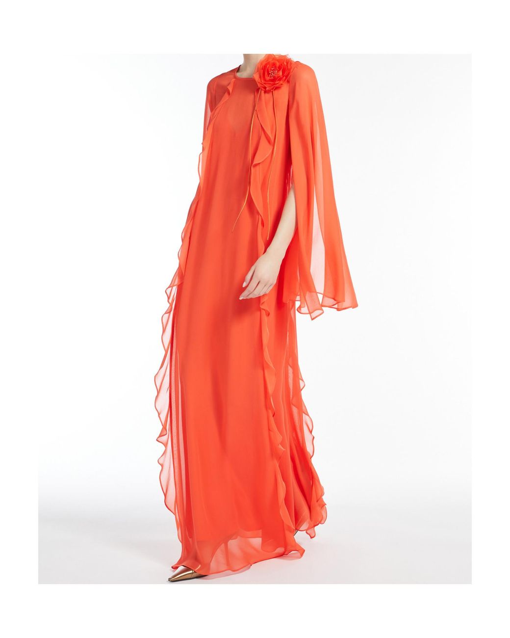 Max Mara Red Georgette Ruffle Dress