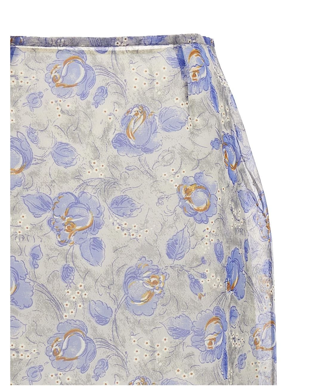 Prada Blue Nylonette Floral Print Midi Skirt