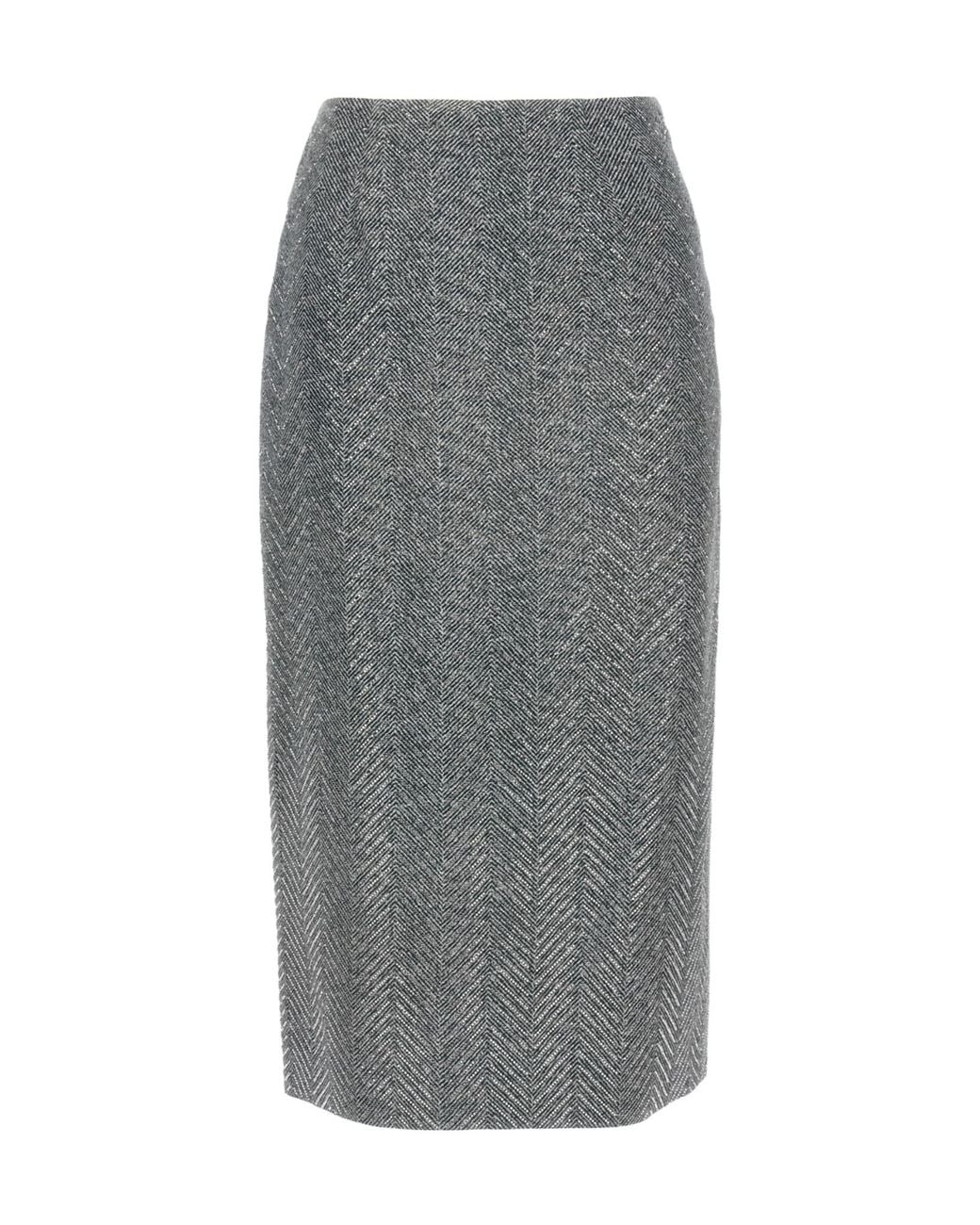 Ermanno Scervino Gray Herringbone Patterned Midi Skirt