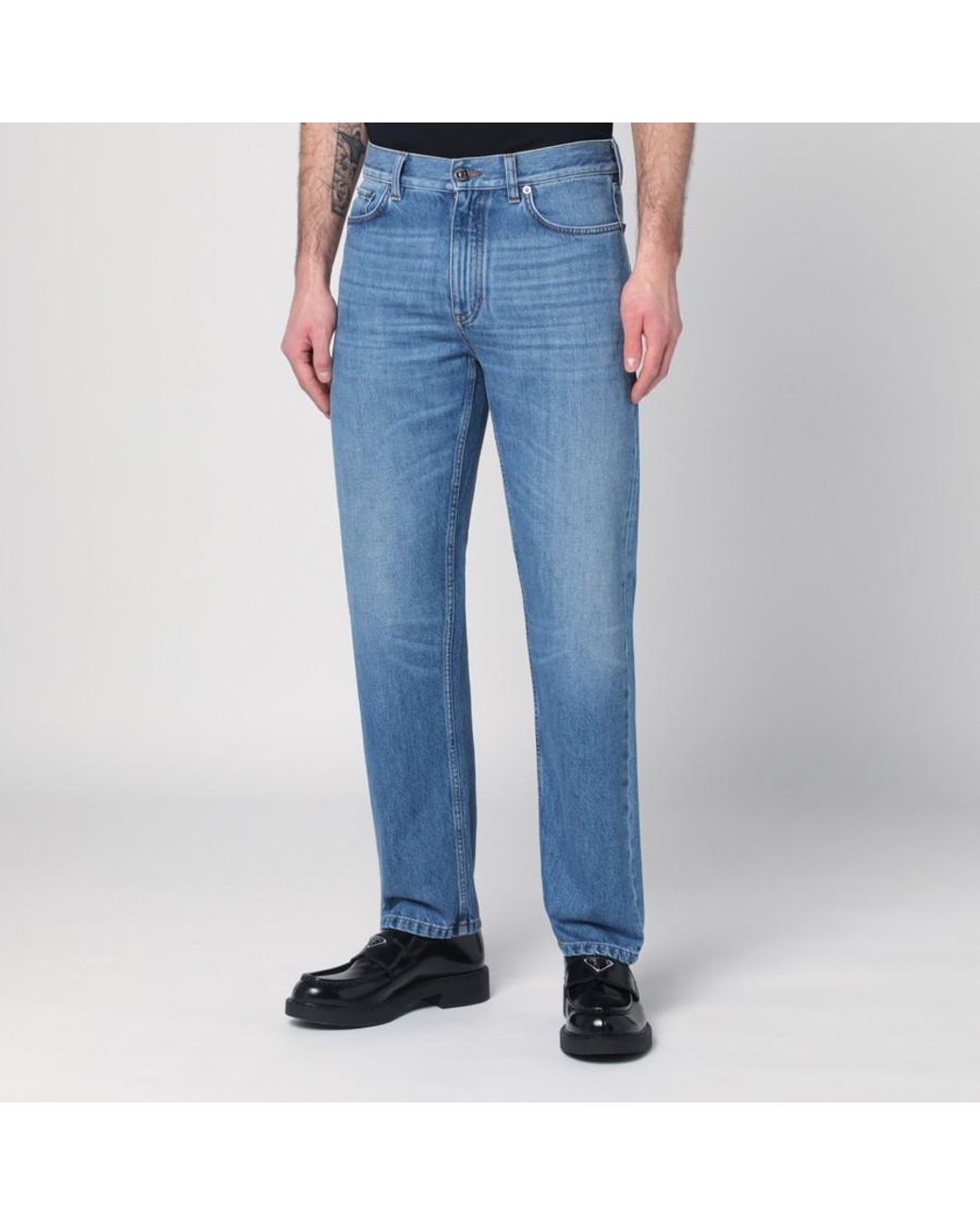 Zegna Black Logo Patch Straight Fit Jeans for men