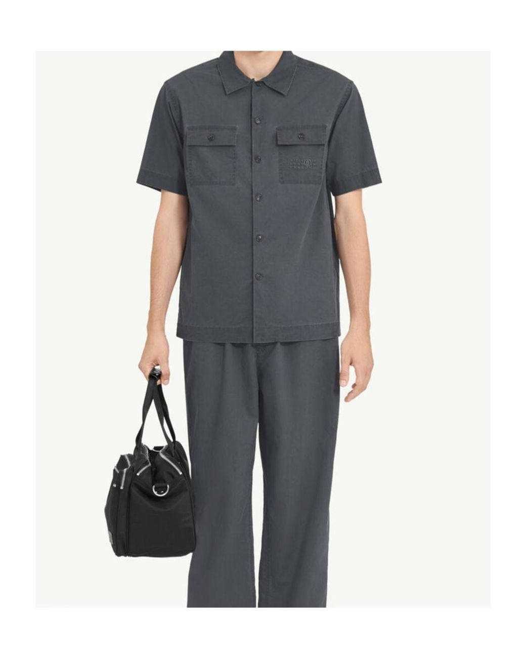 MM6 by Maison Margiela Gray Logo Embroidered Short Sleeved Shirt for men