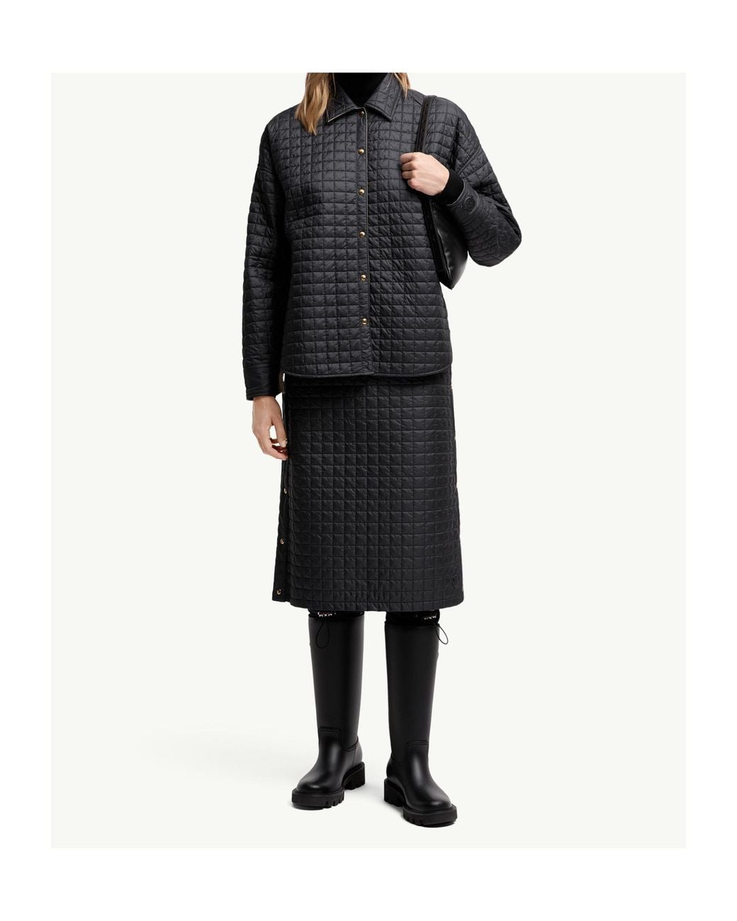 Moncler Gray Square-Quilted Padded Midi Skirt