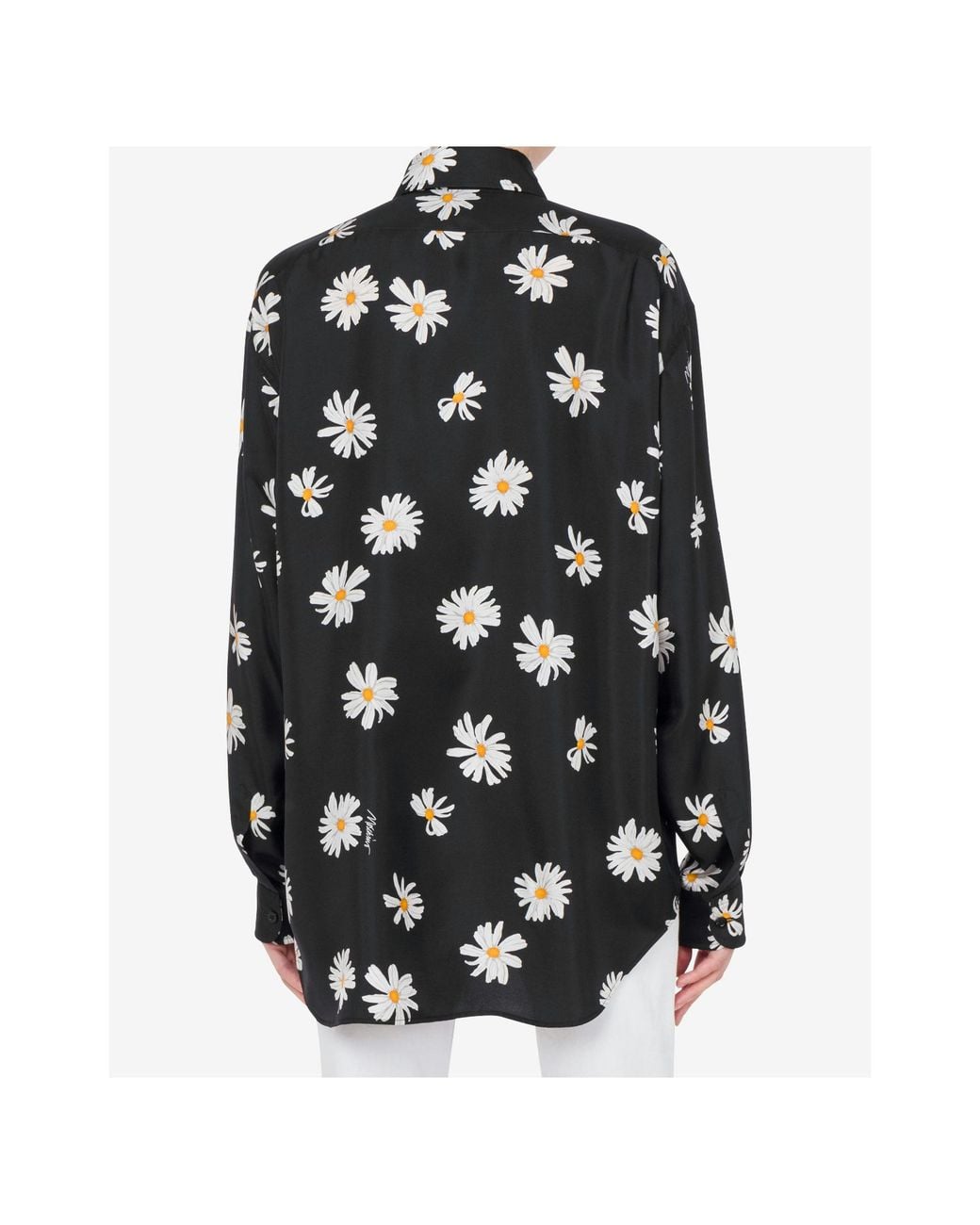 Moschino Black Silk Twill Shirt Allover Daisy