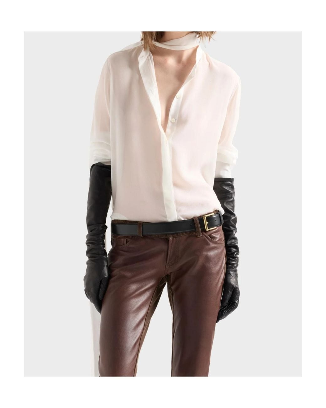 7 For All Mankind White Pussy-Bow Long-Sleeve Shirt