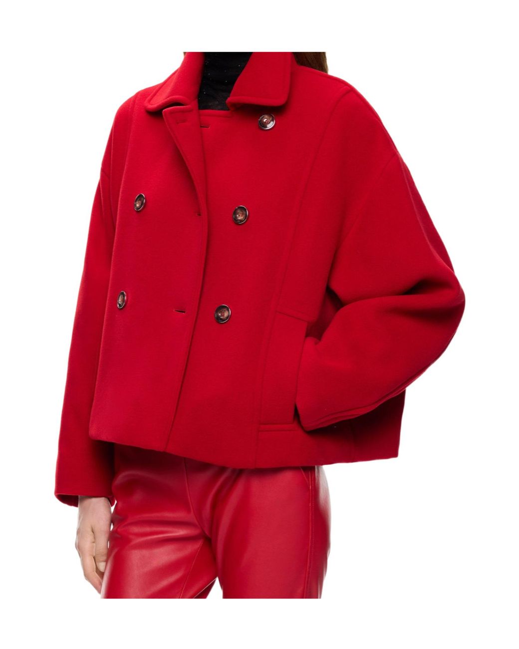 Pinko Red Cropped Double-Breasted Coat