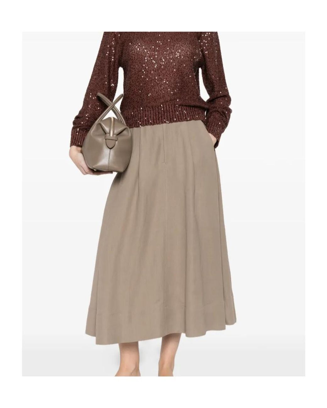 Brunello Cucinelli Natural Button-Embellished Skirt