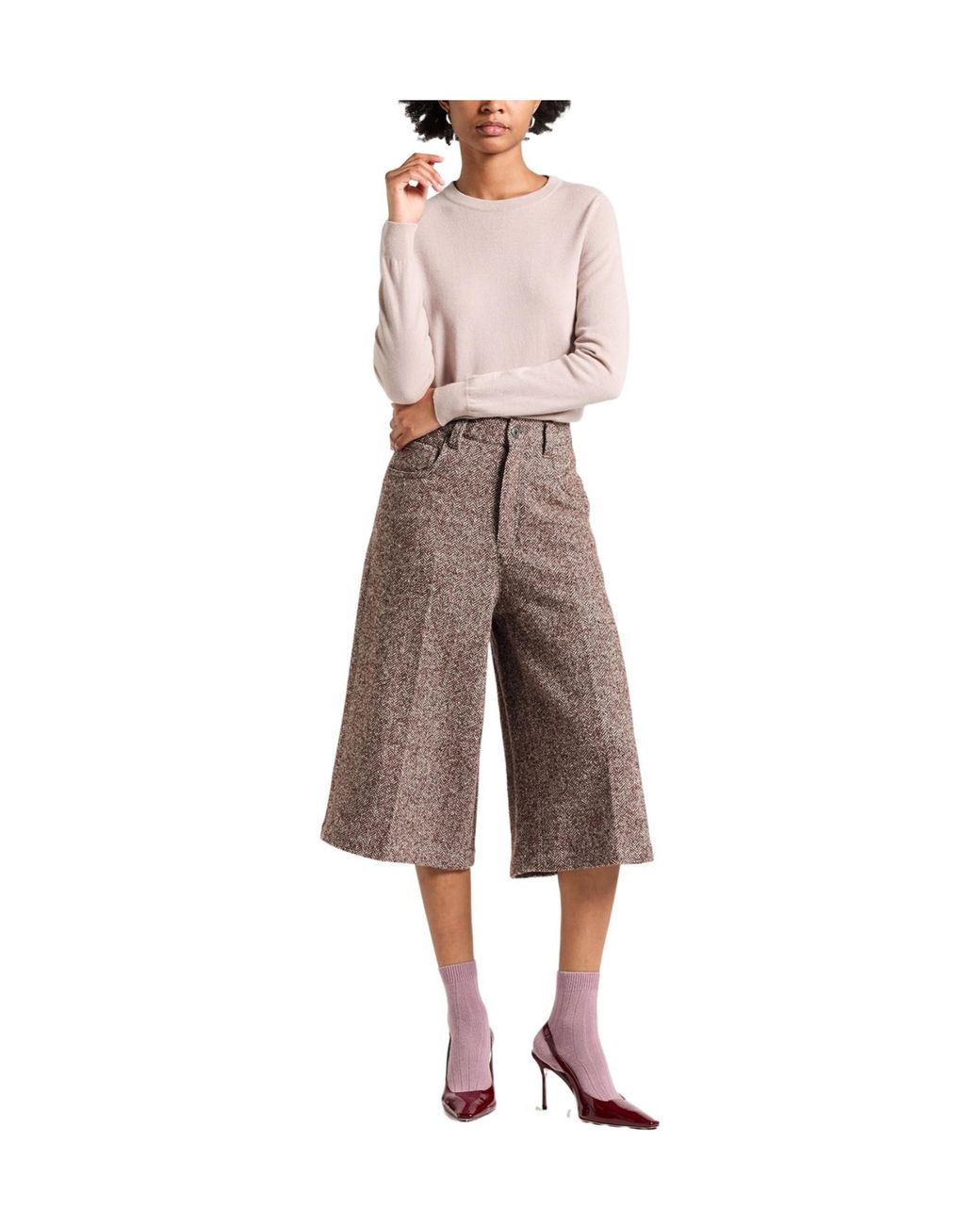 Brunello Cucinelli Gray Herringbone Wideleg Trousers