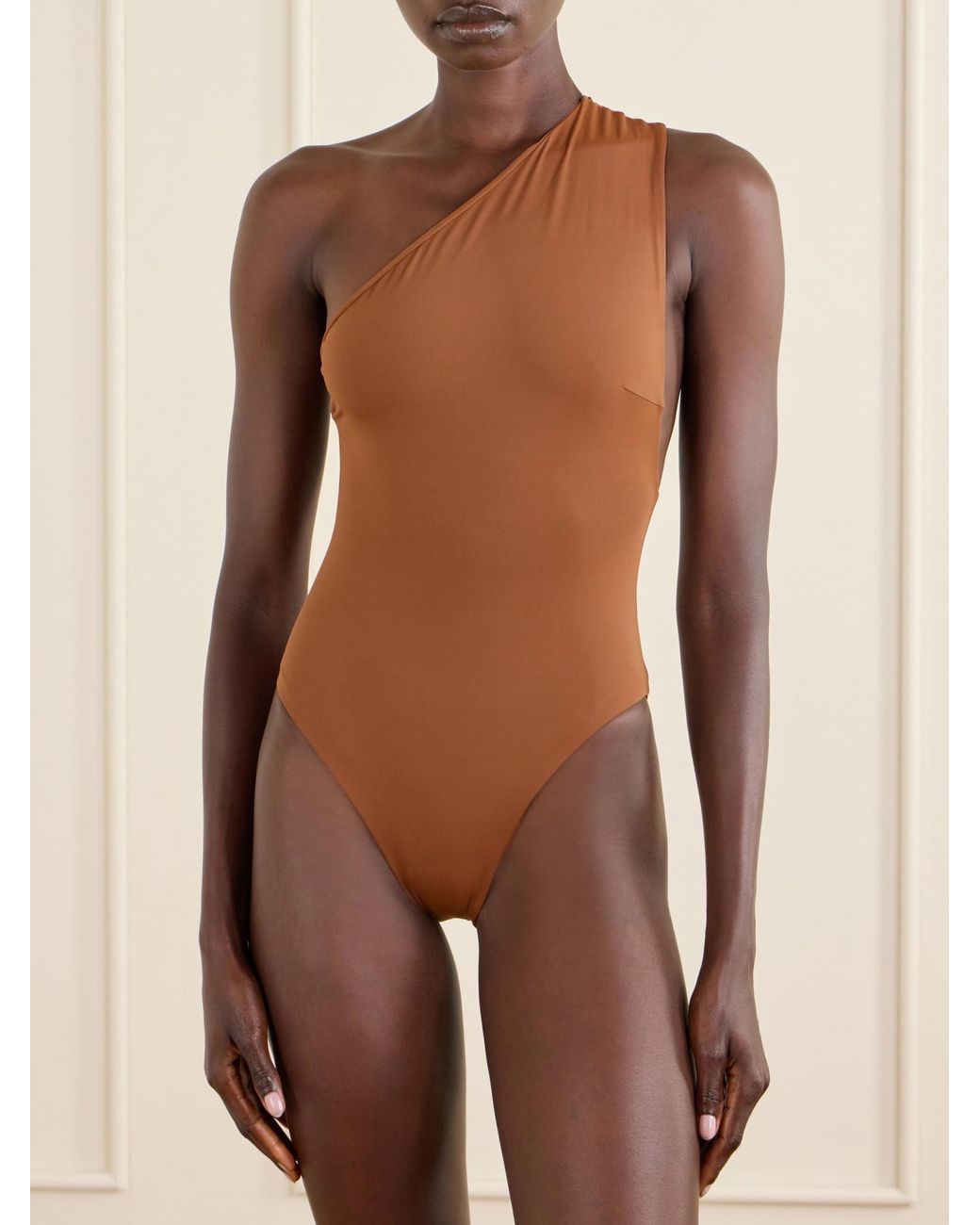 Haight Brown Luisa One-Shoulder Asymmetric Swimsuit
