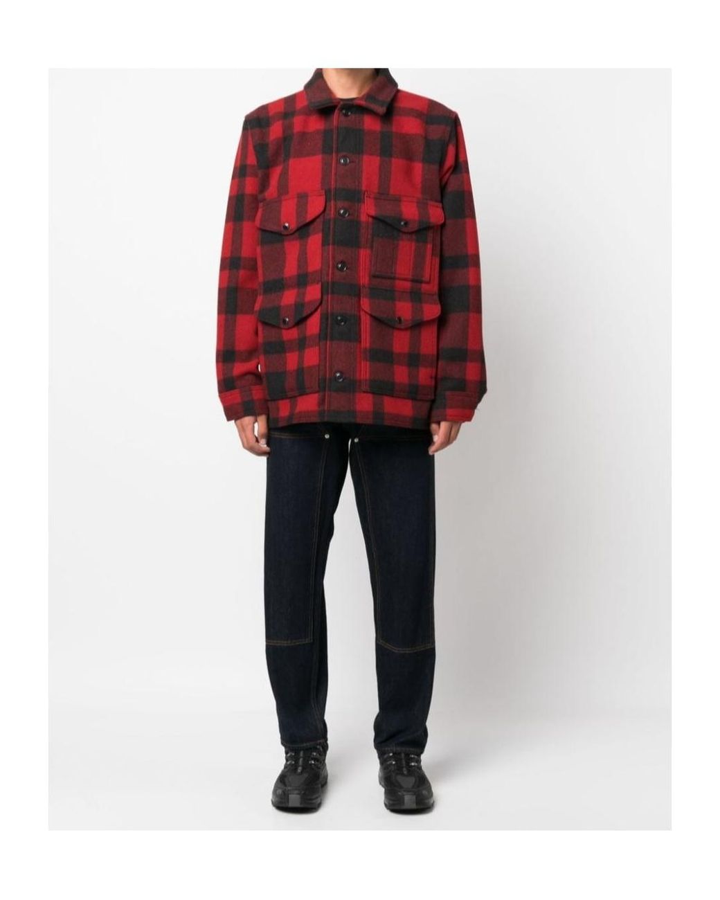 Filson Red Mackinaw Plaid Buttoned Shirt Jacket for men