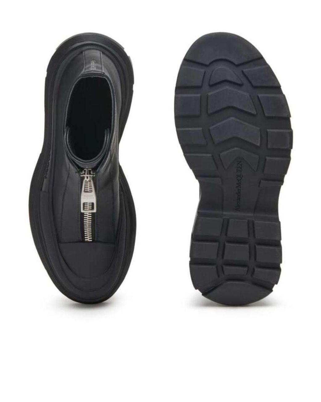 McQueen Black Tread Slick Zip Detailed Boots