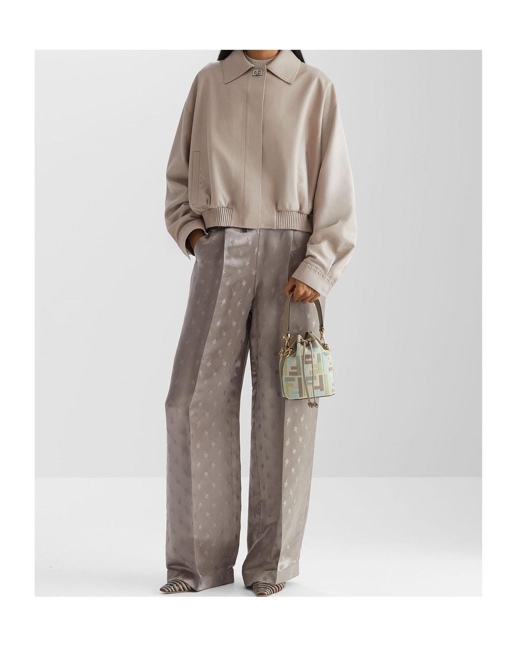 Fendi Natural Oversized Collared Bomber Jacket