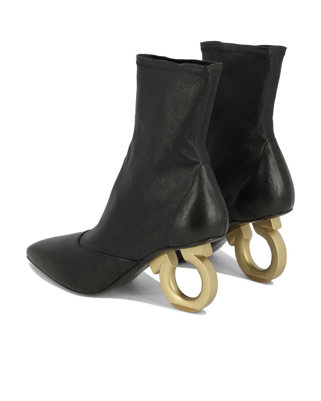 Ferragamo Black Square Head High-Heeled Boots