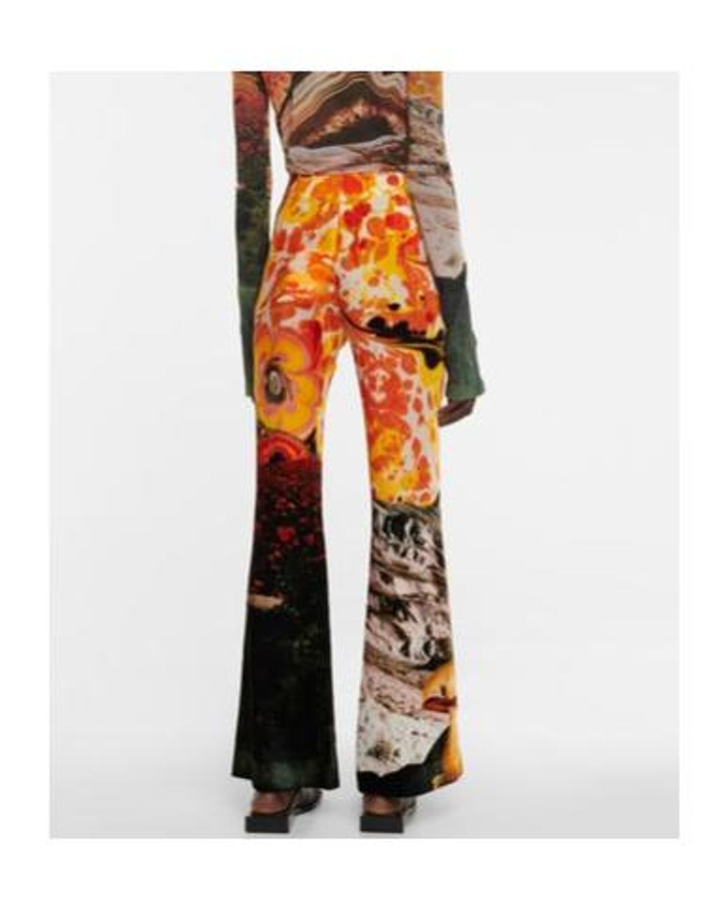 Acne Orange Velvet High-Rise Flared Printed Pants