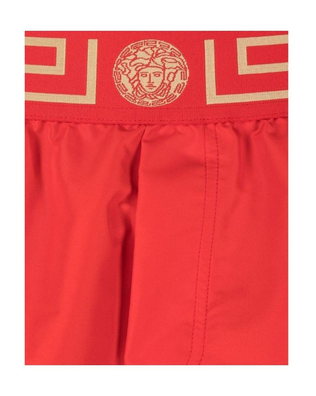 Versace Red Greca Border Swim Shorts for men