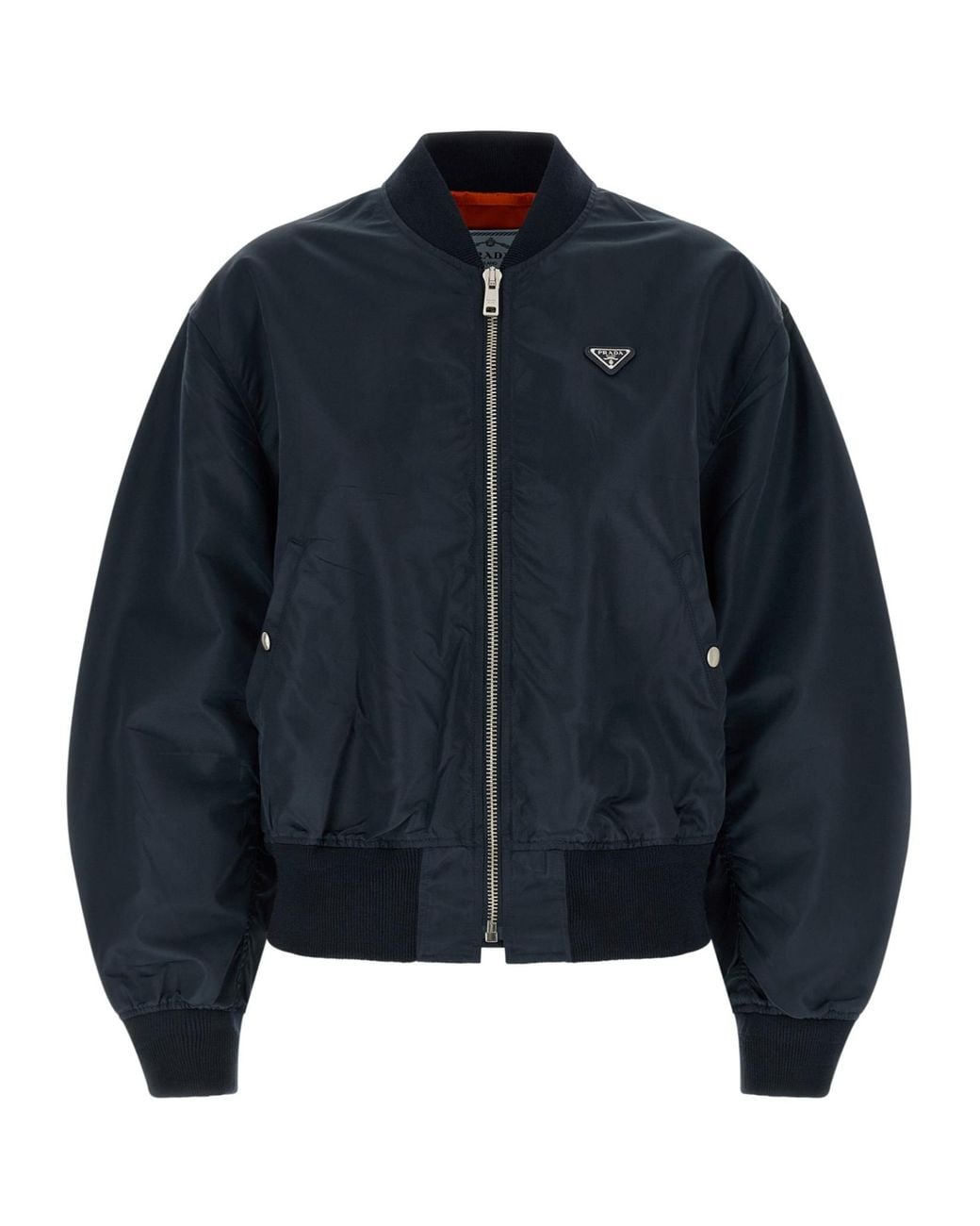 Prada Blue Triangle-Logo Zip-Up Bomber Jacket