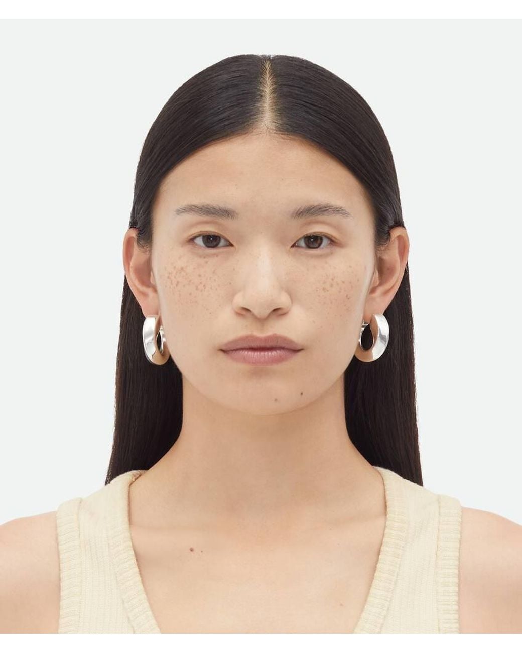 Bottega Veneta White Twist Hoop Earrings