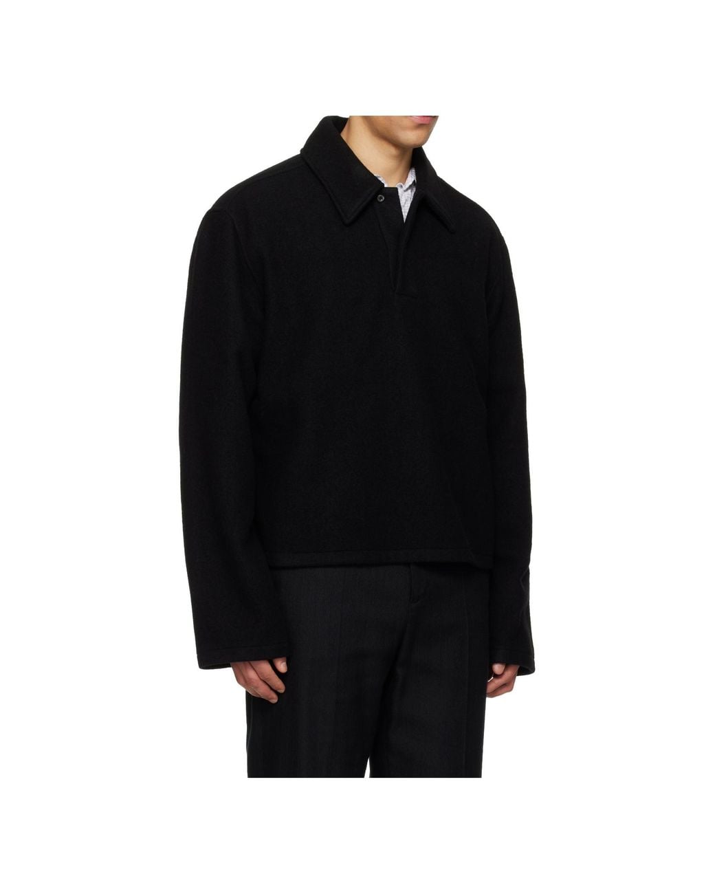Rier Black Collared Long-Sleeved Polo Shirt for men