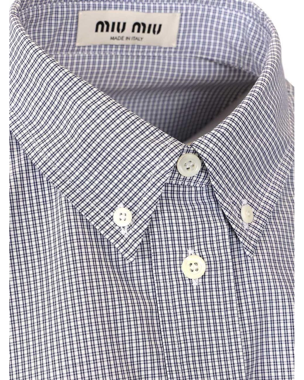 Miu Miu Gray Checked Poplin Cropped Shirt