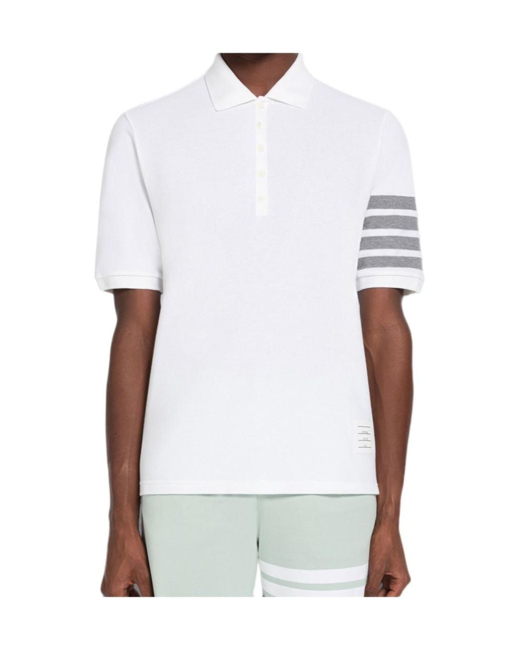 Thom Browne White Bar Short-Sleeved Polo Shirt for men