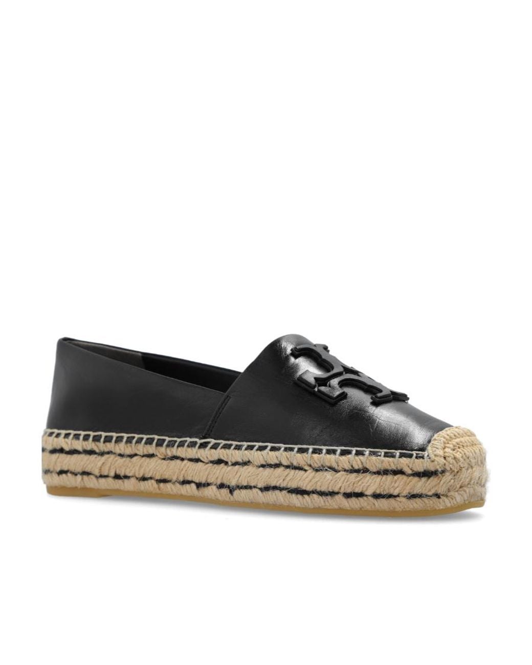 Tory Burch Black Ines Logo Patch Platform Espadrilles