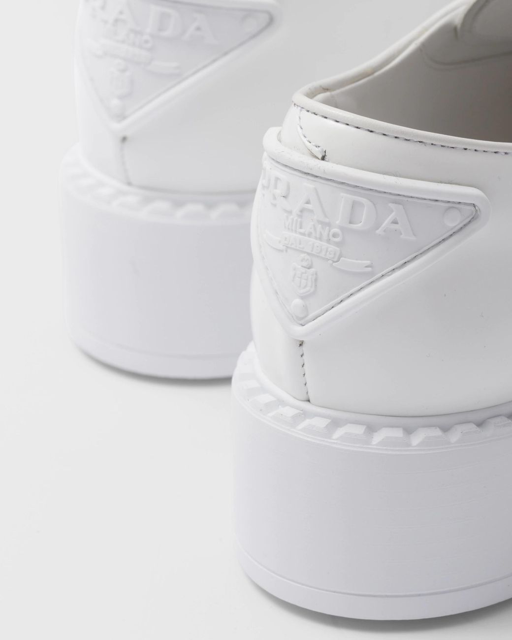 Prada White Brushed-Leather Derby Shoes