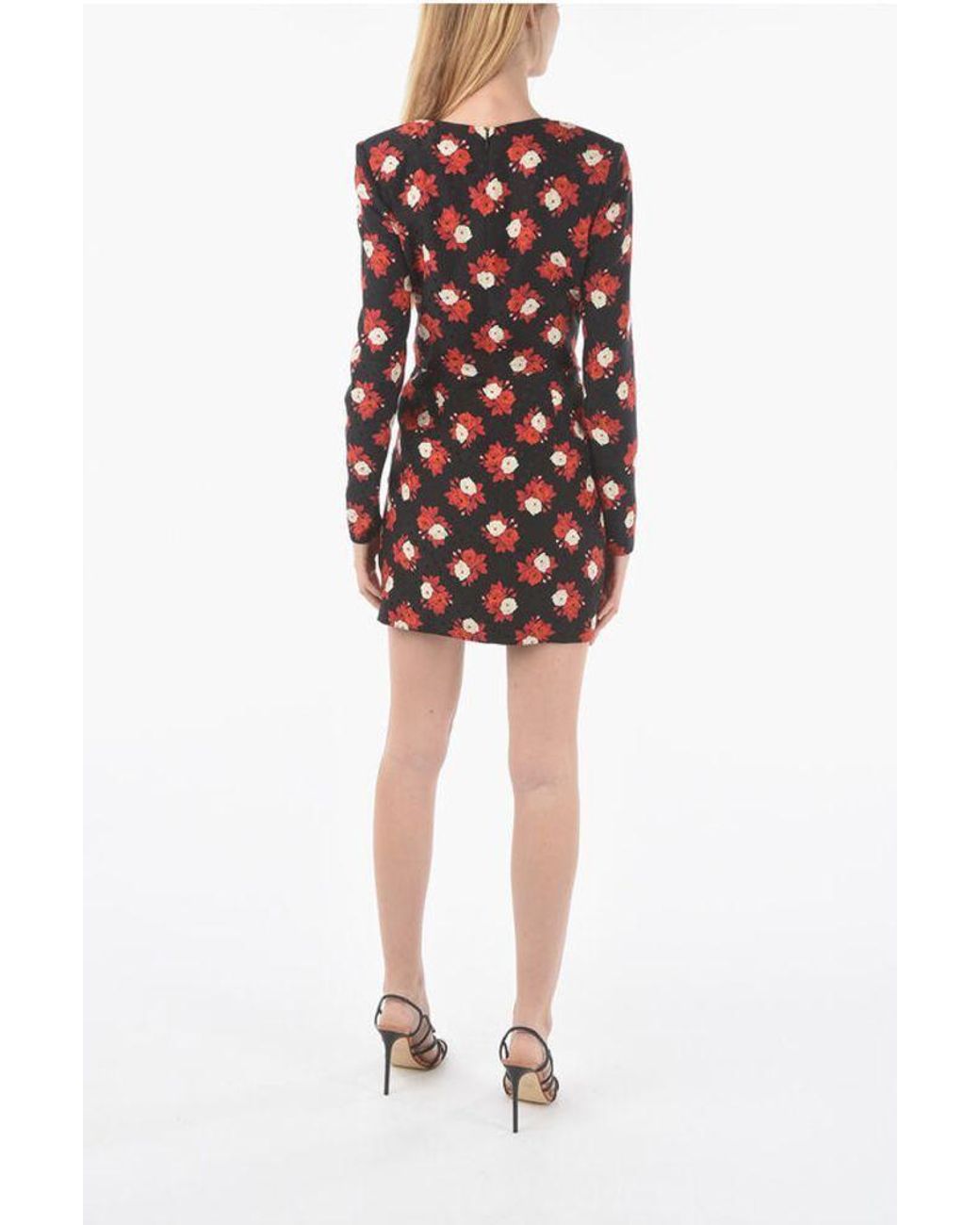 Saint Laurent Red V-Neck Long-Sleeved Dress