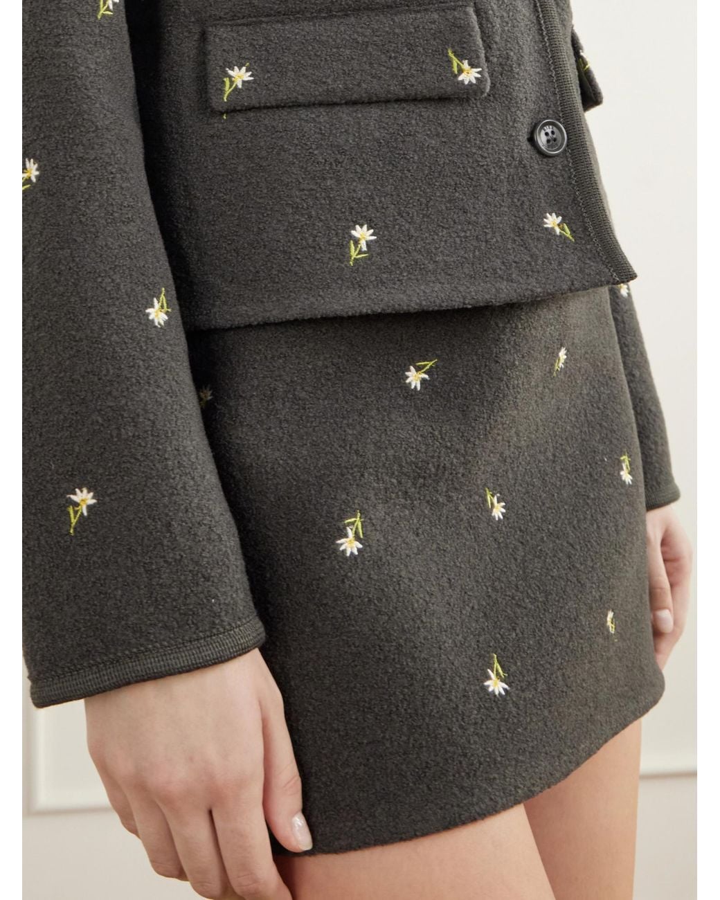 Rier Black Floral-Embroidered Felted Wool-Fleece Jacket