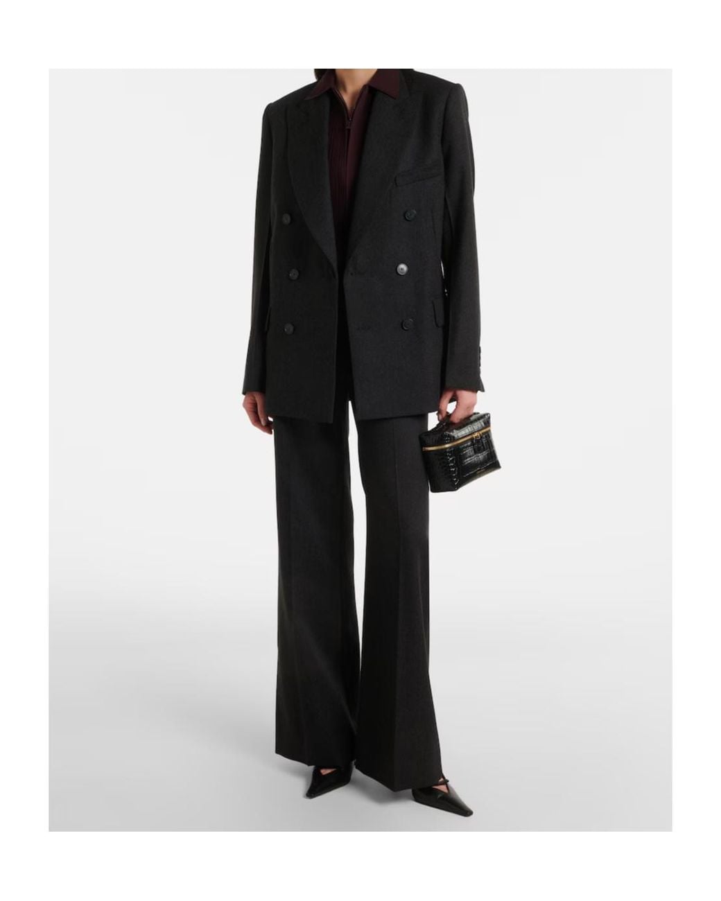 Victoria Beckham Black Crocodile-Embossed Leather Zip Shoulder Bag