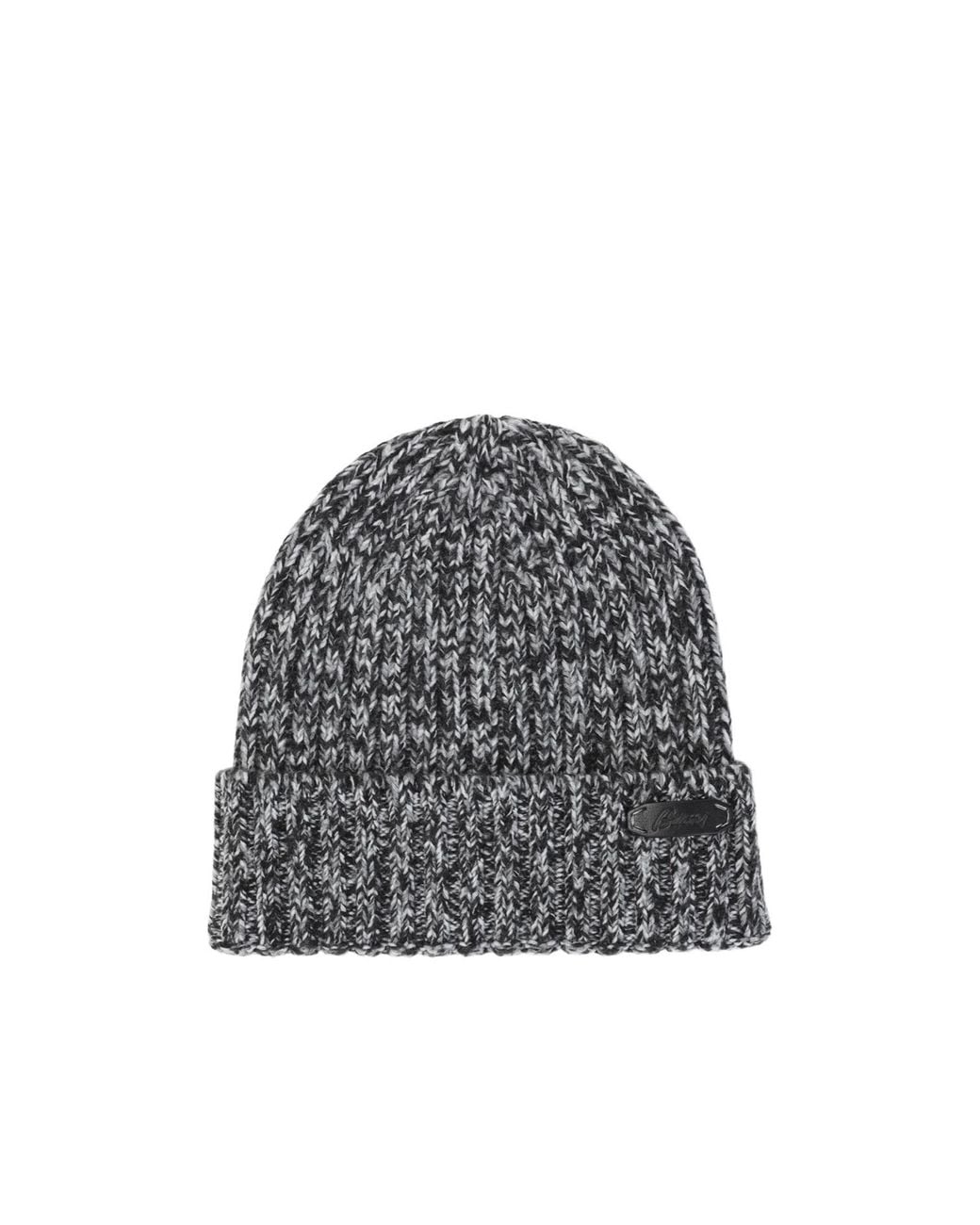 Brioni Gray Logo Patch Wool Knit Beanie for men