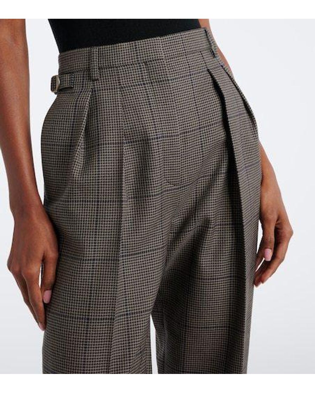 Mugler Gray Checked Wool Straight Pants