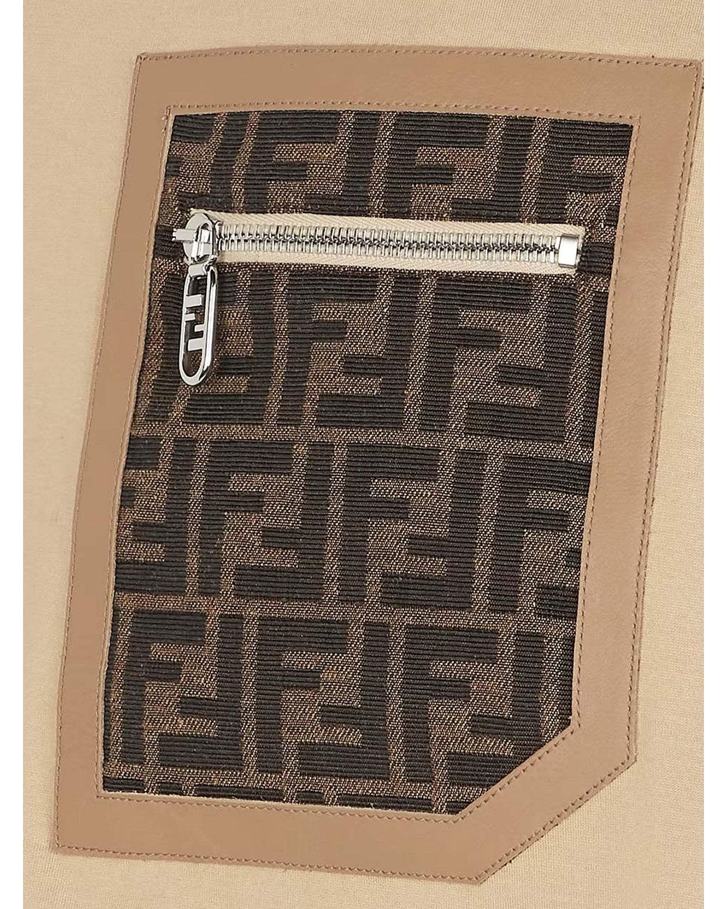 Fendi Natural Monogrammed Pocket Crewneck T-Shirt for men