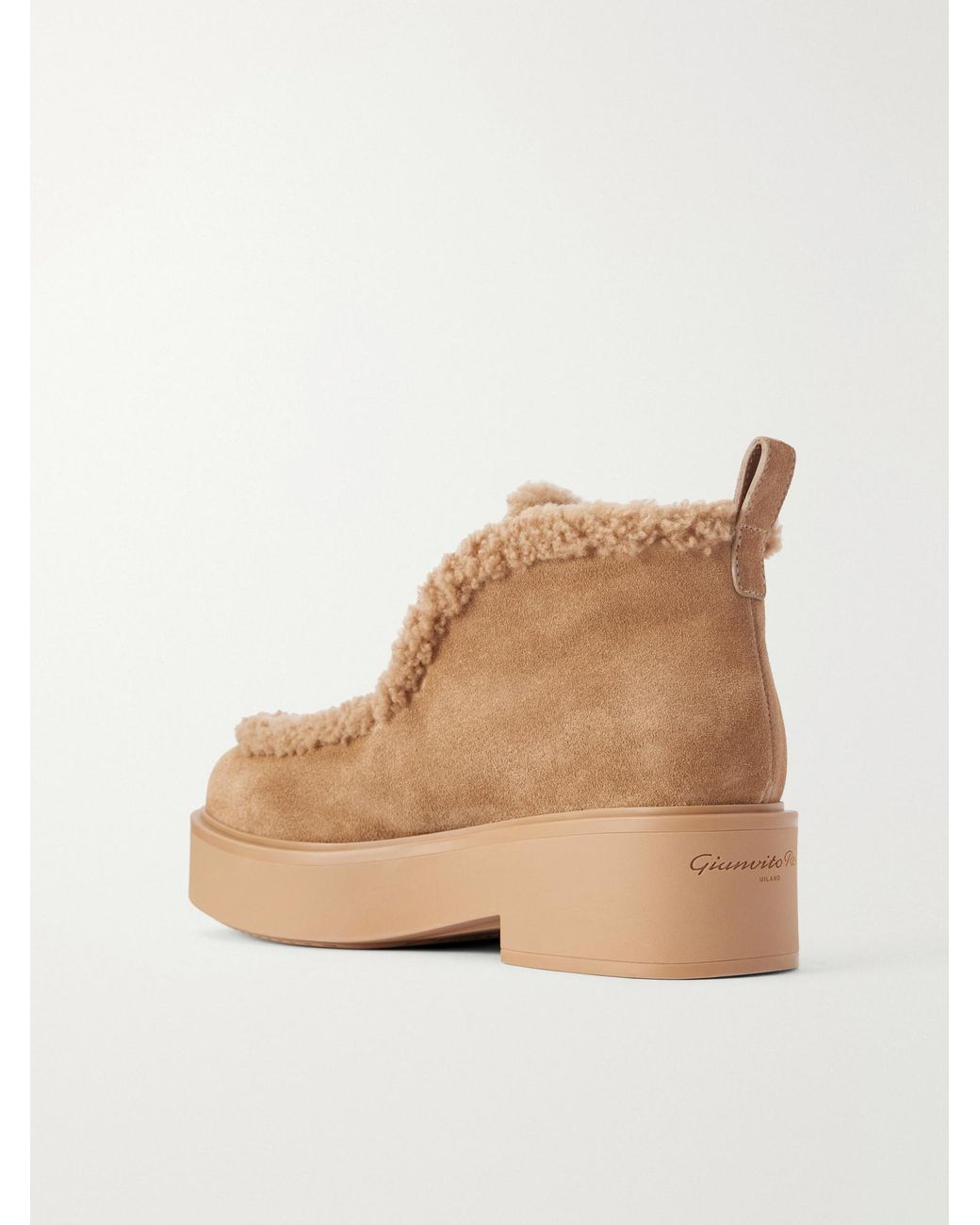 Gianvito Rossi Brown Logo-Debossed Shearling-Trimmed Suede Ankle Boots