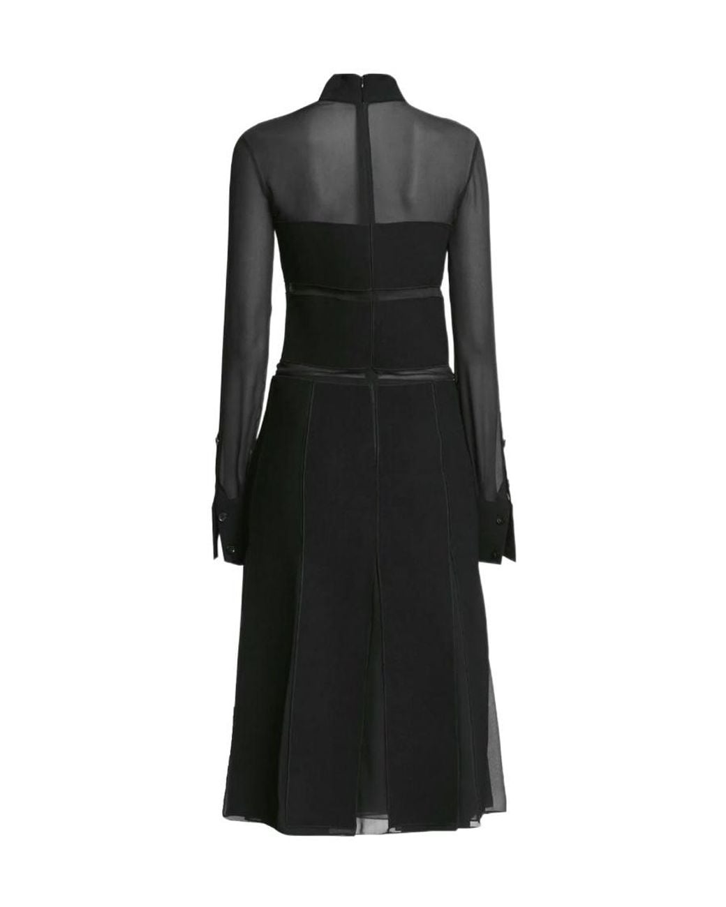 Proenza Schouler Black Sheer-Panel Pleated-Skirt Midi Dress