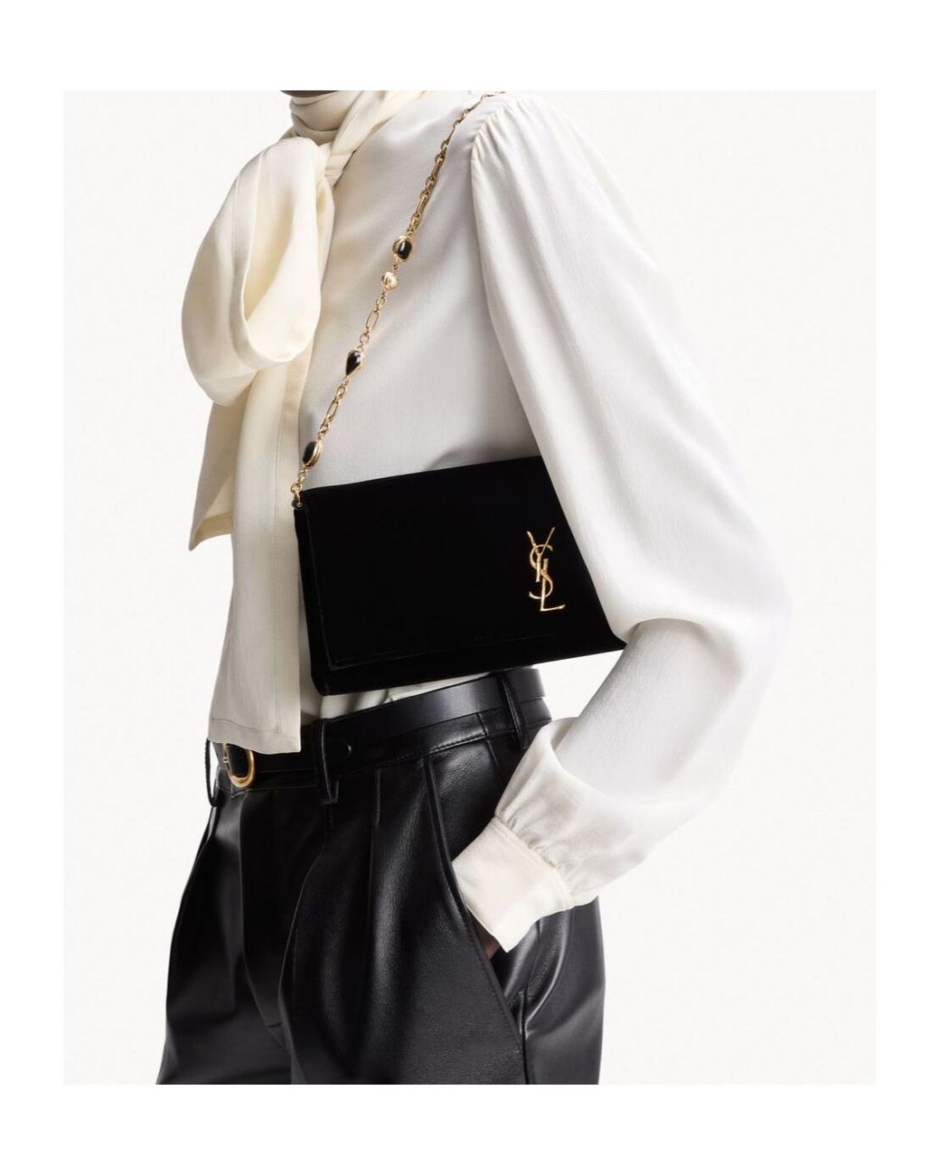 Saint Laurent Black Kate Velvet Clutch Bag