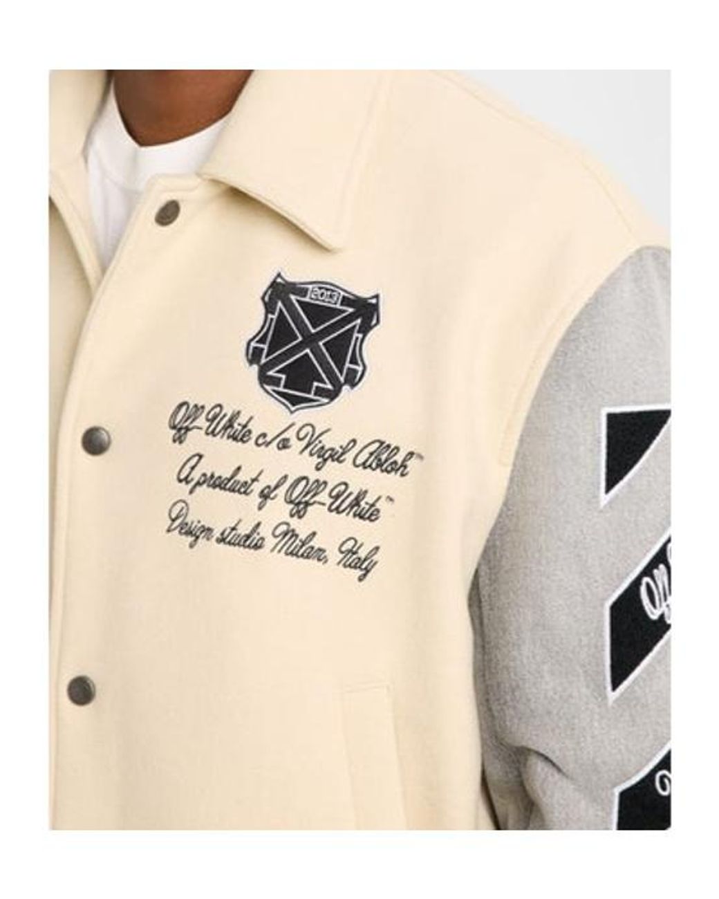 Off-White c/o Virgil Abloh Natural Logo-Embroidered Varsity Jacket for men