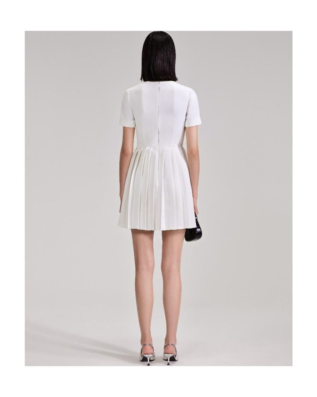 Self-Portrait White Crystal-Embellished Pleated Dress