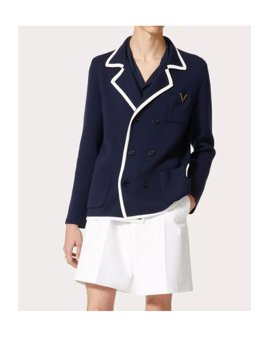 Valentino Blue Vgold Double-Breasted Straight Hem Jacket for men