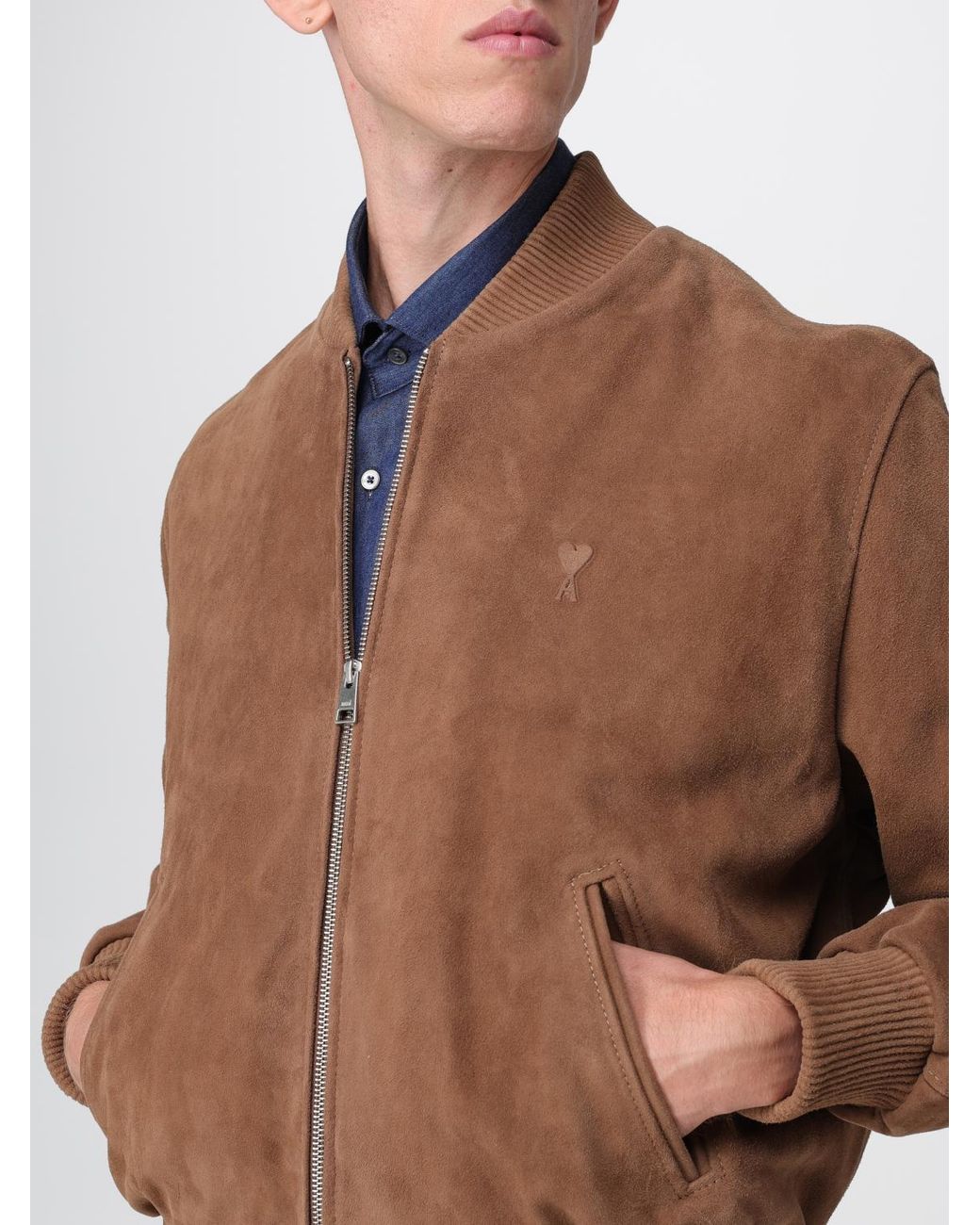 AMI Brown Ami Goat Suede Jacket for men