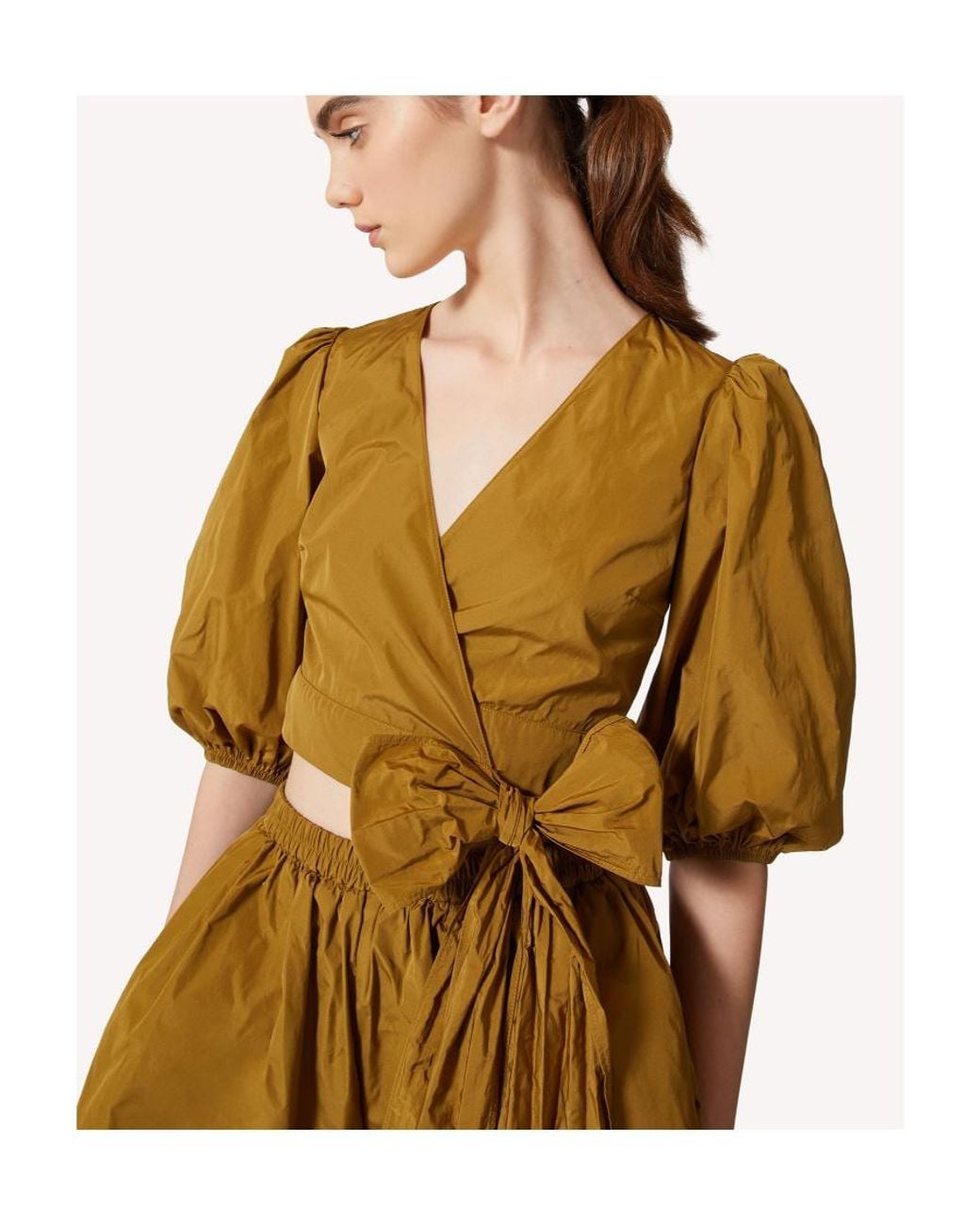 RED Valentino Yellow Puff Sleeved Bow Detailed Top