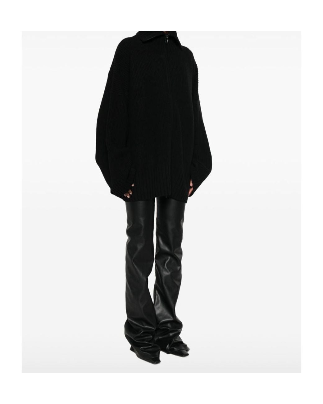 Frankie Shop Black Ribbed-Knit Zip-Up Cardigan