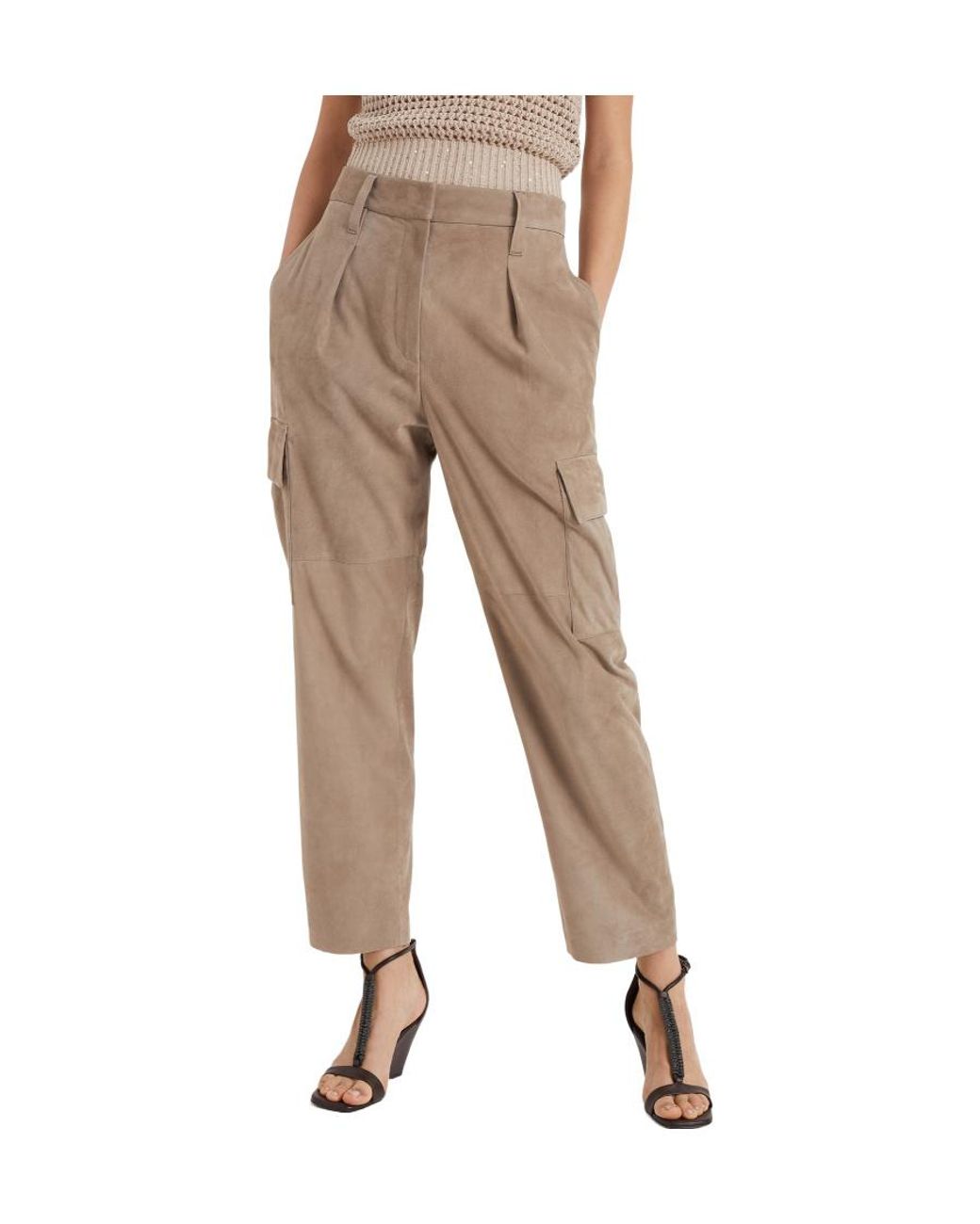 Brunello Cucinelli Natural High-Waist Straight-Leg Trousers