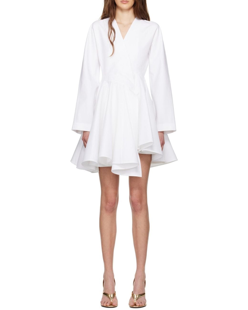 Alaïa White Alaïa Asymmetrical V-Neck Short Dress