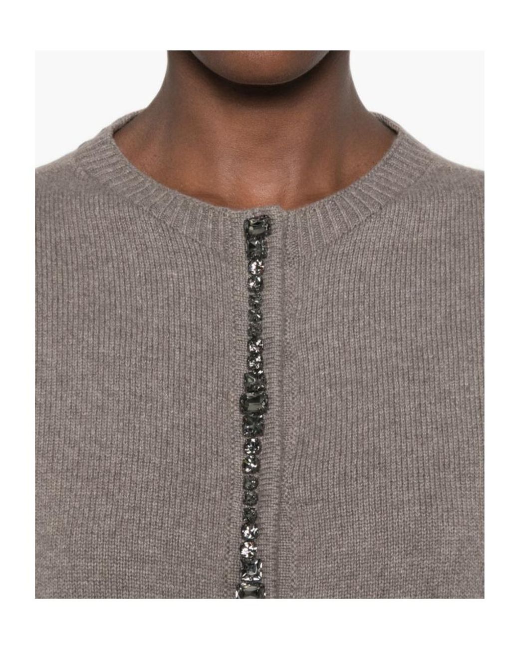 Fabiana Filippi Gray Embellished Crewneck Cardigan