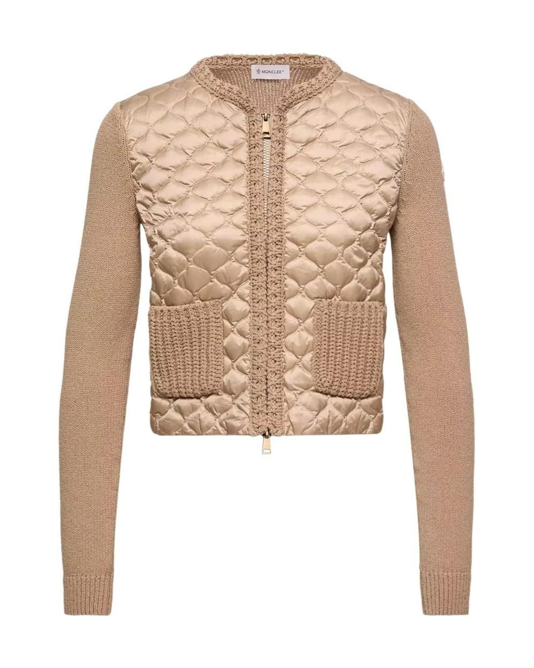 Moncler Natural Geometric-Quilted Padded Zip-Up Cardigan