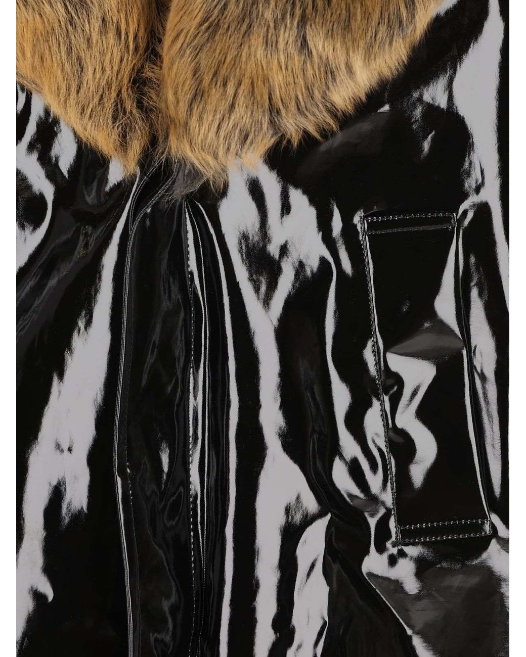 Saint Laurent Black Glossy Shearling-Collar Coat