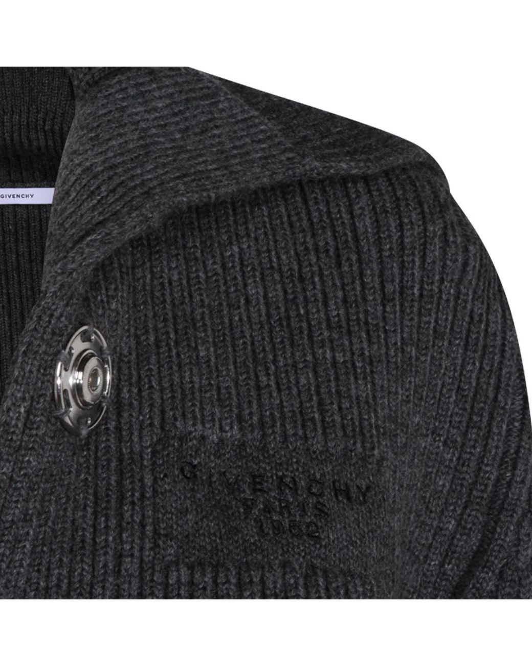 Givenchy Gray Maxi Stand-Up Collar Knitted Jacket