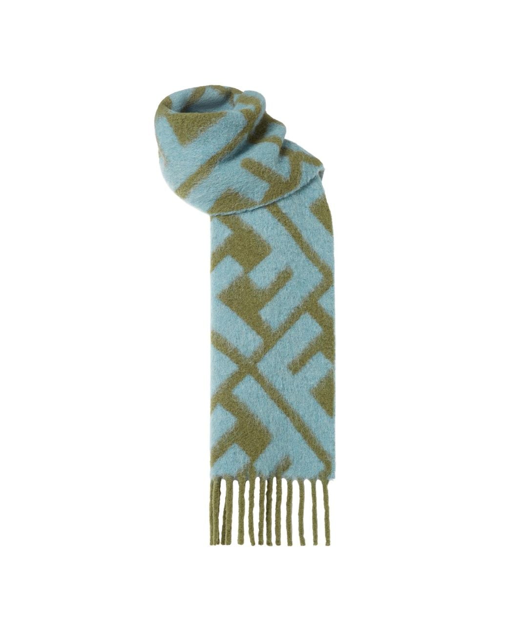 Fendi Blue Ff Jacquard Fringed-Edge Scarf